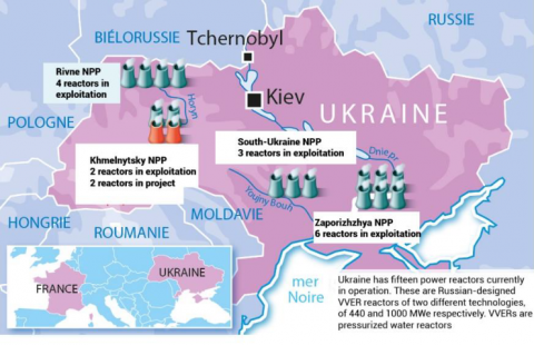 mapa reaktorů na Ukrajině